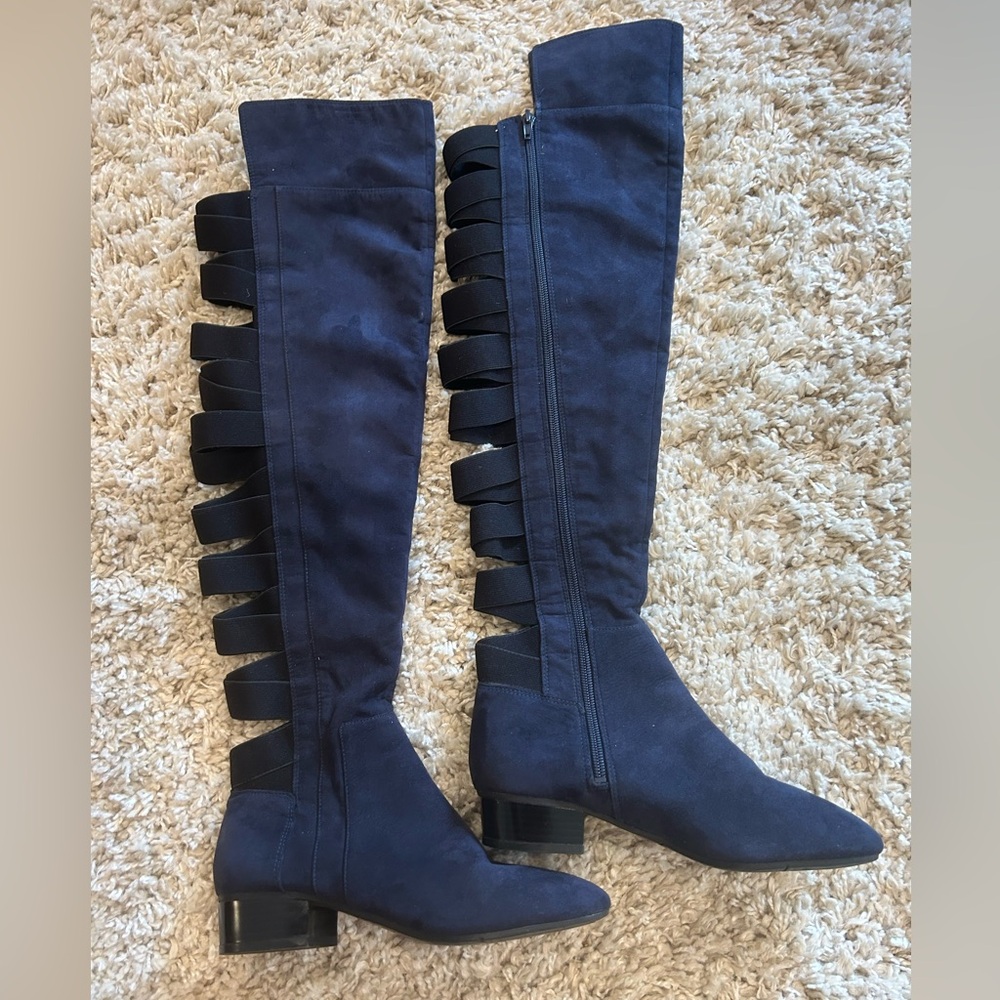Nine West  Over the Knee Navy Boots...  Criss Cross Open Back ..Size 6M